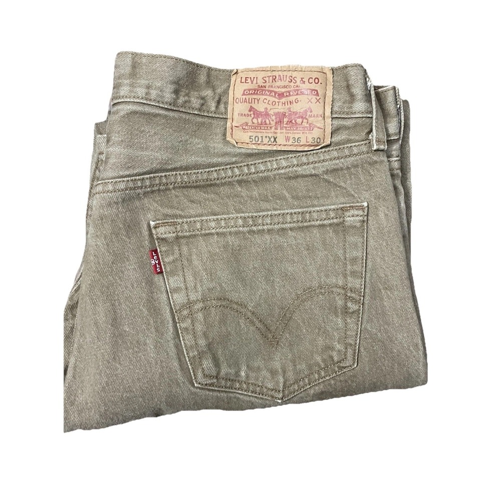 Levis Red Tag 501 Jeans Mens Original Button Fly Color Beige 36x30 Straight Fit - Picture 11 of 11
